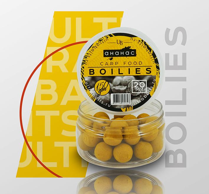 Бойлы насадочные ULTRABAITS (АНАНАС) 20мм, банка 150 гр Бойлы насадочные ULTRABAITS (АНАНАС) 20мм, банка 150 гр