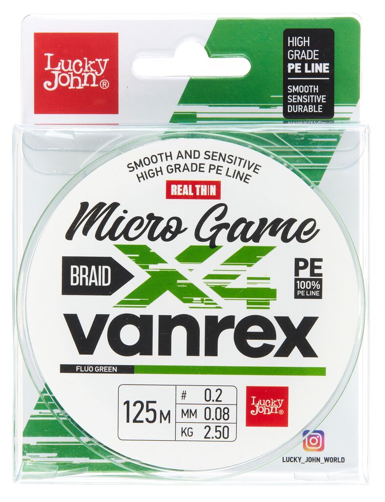 Леска плетёная LJ Vanrex MICRO GAME х4 BRAID Fluo Green 125/008 Леска плетёная LJ Vanrex MICRO GAME х4 BRAID Fluo Green 125/008