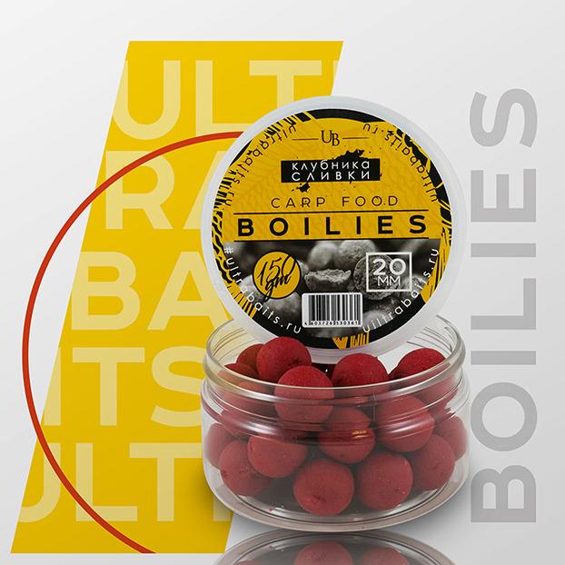Бойлы насадочные ULTRABAITS (КЛУБНИКА-СЛИВКИ) 20мм, банка 150 гр Бойлы насадочные ULTRABAITS (КЛУБНИКА-СЛИВКИ) 20мм, банка 150 гр