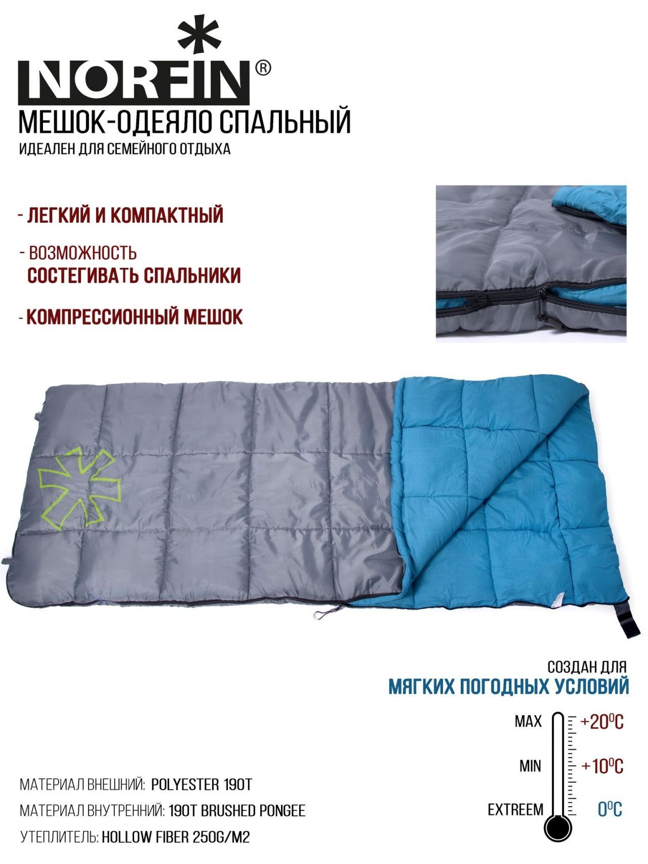 Мешок-одеяло спальный Norfin ALPINE COMFORT 250 L Мешок-одеяло спальный Norfin ALPINE COMFORT 250 L