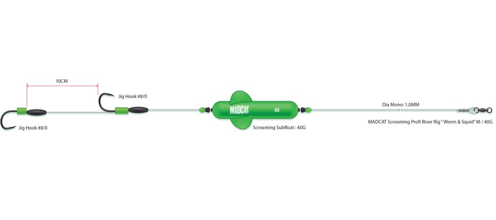 Готовые оснастки на сома MADCAT® SCREAMING PROFI RIVER RIGS «WORM & SQUID» - M Готовые оснастки на сома MADCAT® SCREAMING PROFI RIVER RIGS «WORM & SQUID» - M