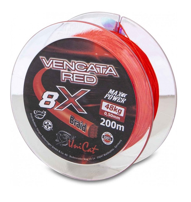 Леска плетеная UNI CAT VENCATA RED 8-X Line / 200m / 0.50mm / 48kg Леска плетеная UNI CAT VENCATA RED 8-X Line / 200m / 0.50mm / 48kg