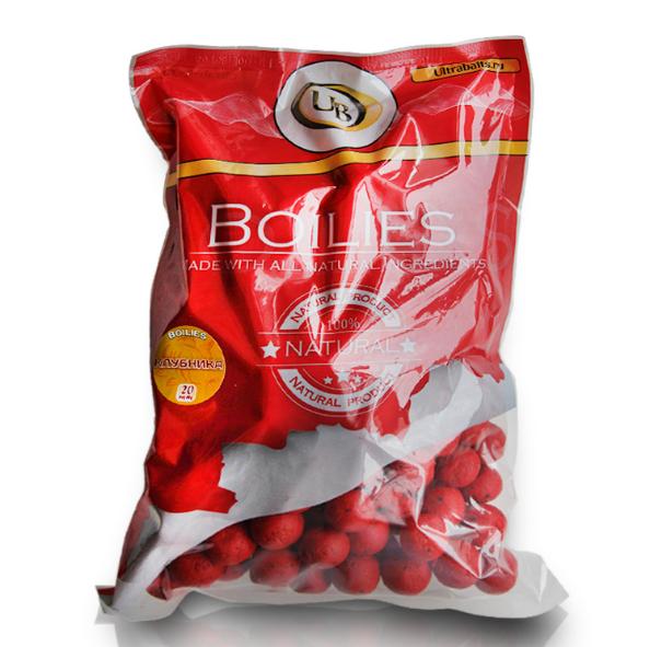 Бойлы прикормочные ULTRABAITS (КЛУБНИКА) 20мм, 1 кг.