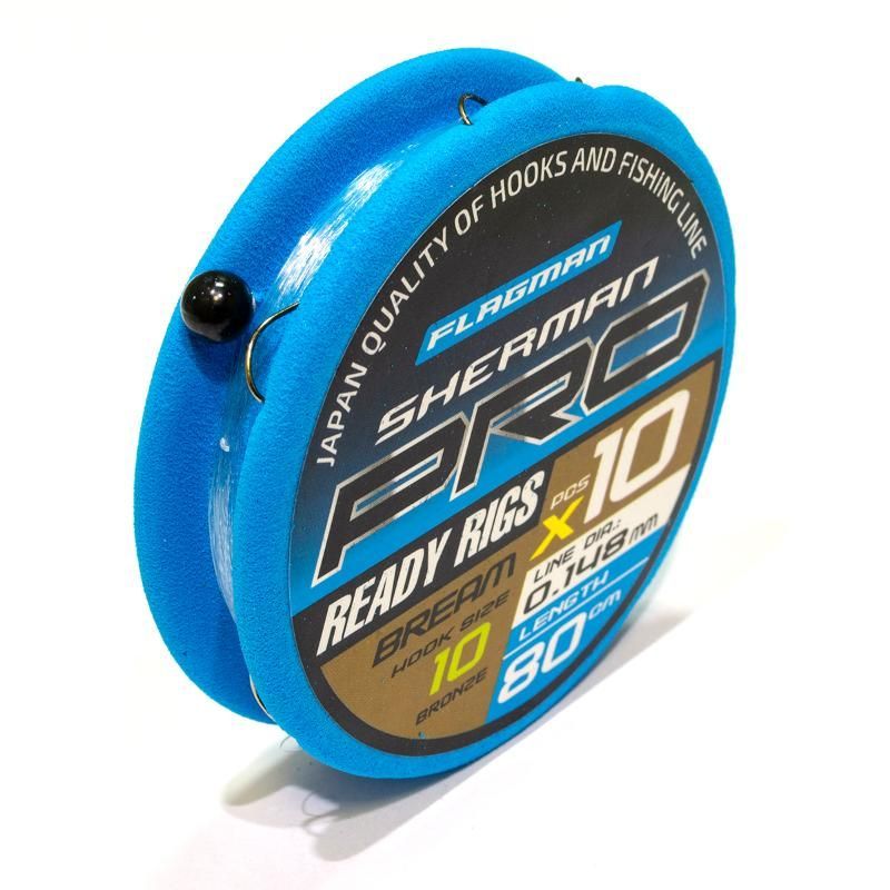Готовые поводки Flagman SHERMAN PRO BREAM READY RIG 0,148mm, №10, 80cm